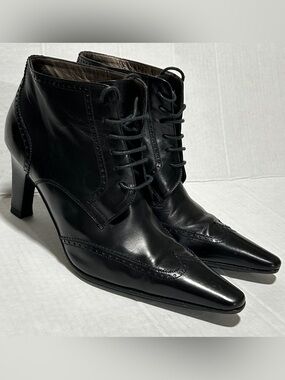 Fratelli Rossetti Black Leather Lace-Up Pointed Heel Boots
